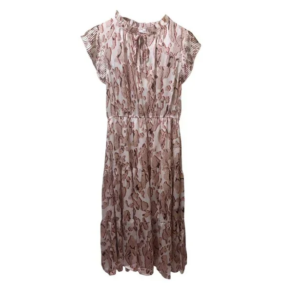 NWT Voy Brown/Cream Abstract Print Midi Dress Size SMALL - Picture 2 of 7